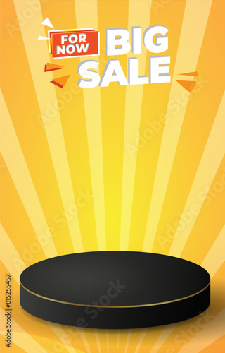 big sale discount portait template banner with blank space 3d podium for product sale with abstract gradient yellow background design