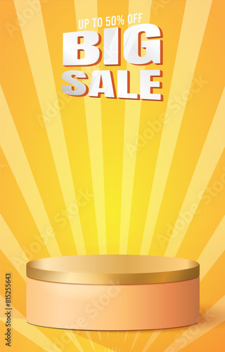 big sale discount portait template banner with blank space 3d podium for product sale with abstract gradient yellow background design1