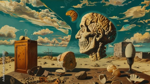 A painting of two skulls and a glass on a table