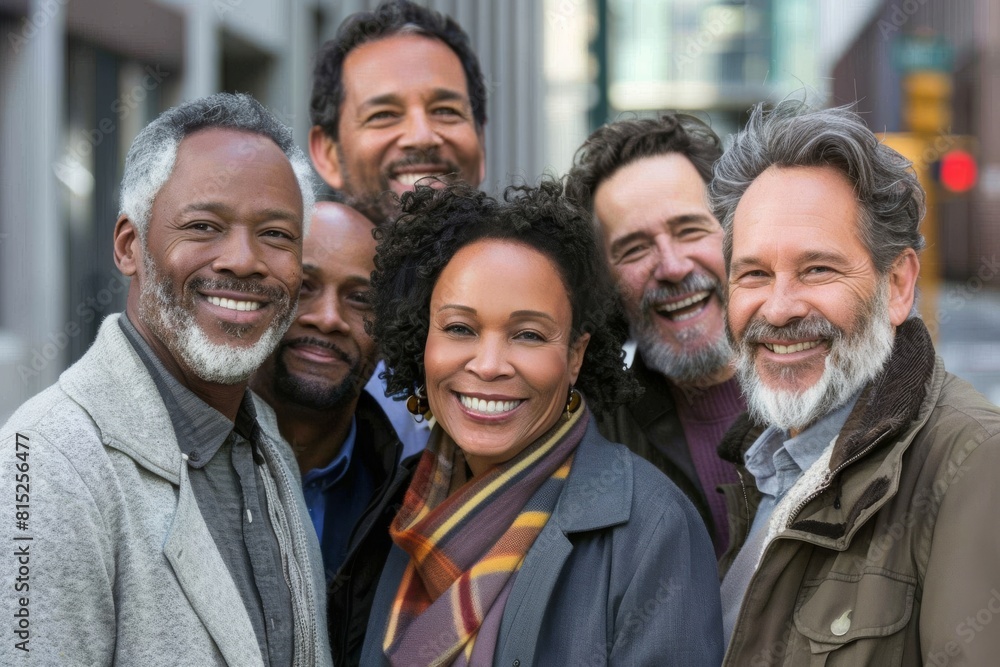 Portrait of happy multiethnic group of friends standing in street Portrait of happy multiethnic group of friends standing in street