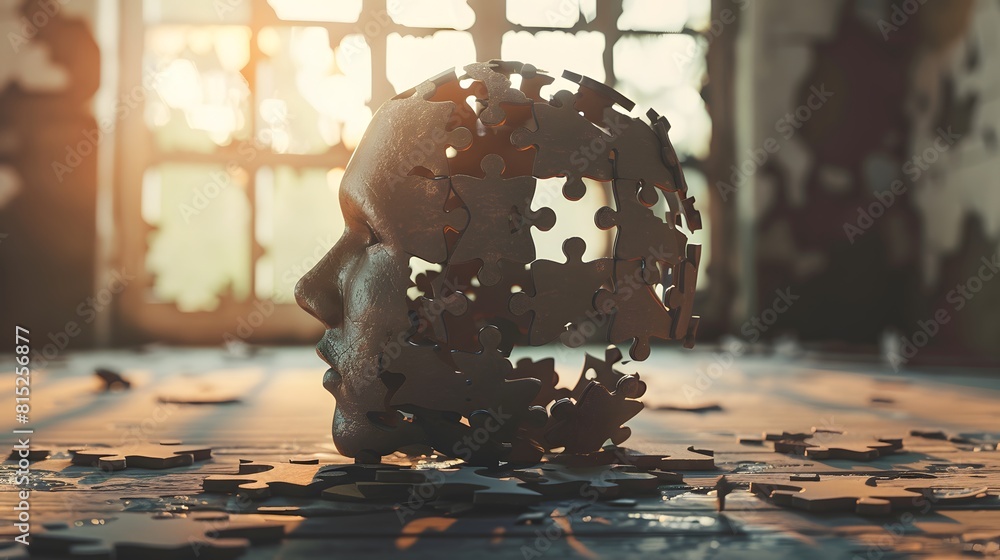 Broken puzzle pieces symbolize difficulties with logical thinking and ...
