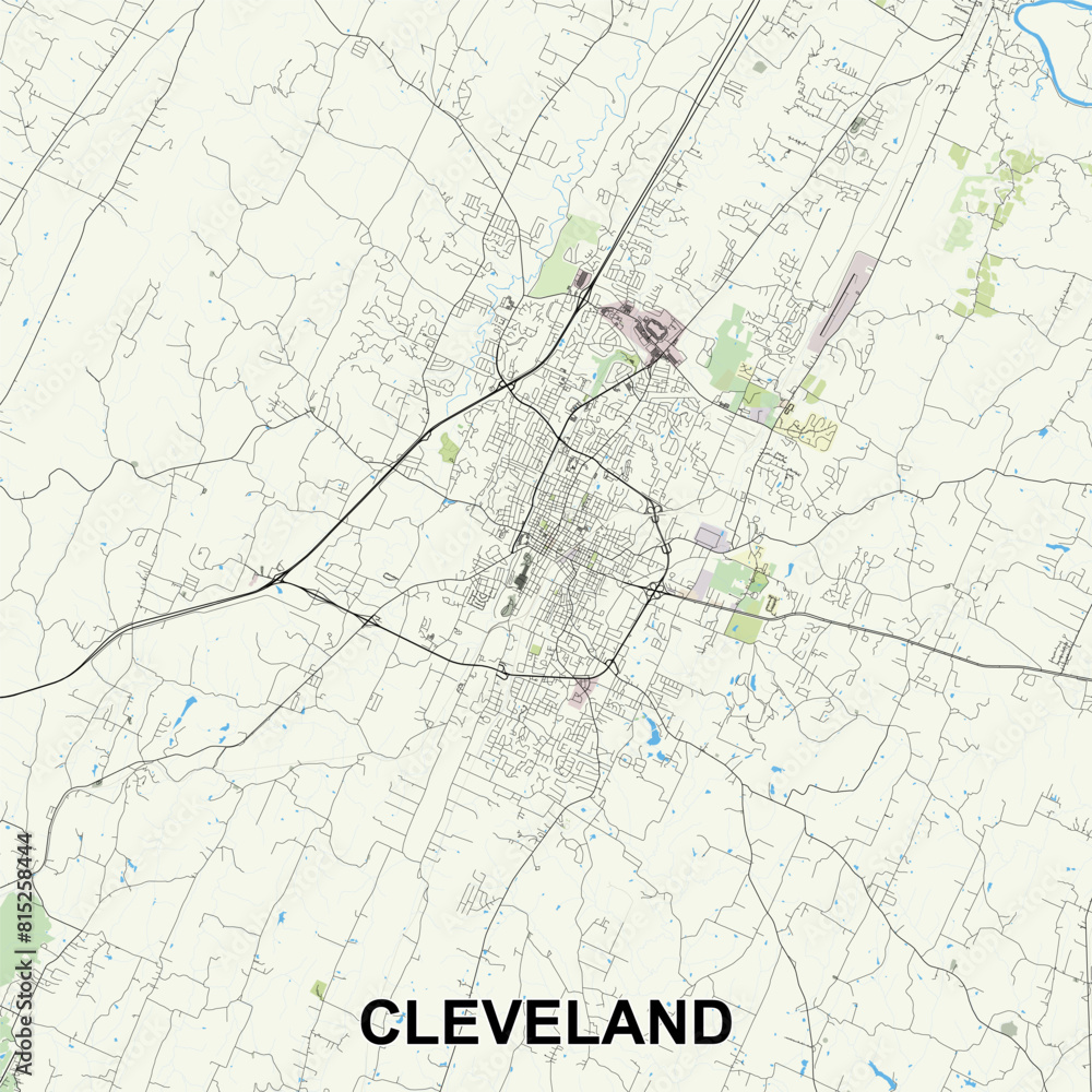 Cleveland, Tennessee, USA map poster art