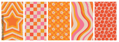 retro patterns orange pink yellow vertical phone wallpapers 