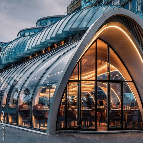 Restaurant modern building in the city concept structure architecture