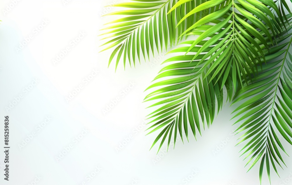 Fototapeta premium palm branches on a white background in the upper corner. template for text