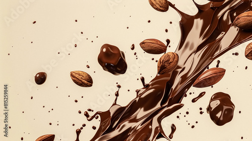 Nuts and chocolate splash, food dessert and confectionery industry photo