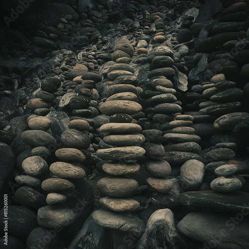 Pile of rocks in coastline black geology concept nature earth