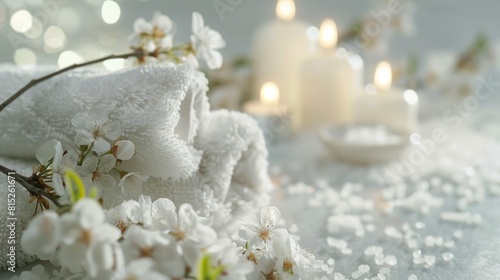 Burning candles with white towels and flowers in a spa in high resolution and high quality. spa concept  salon  work  towel  candles  massages