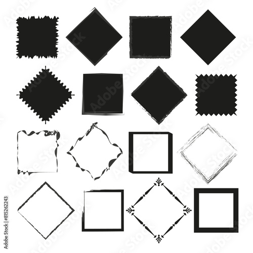 Collection of black frame shapes. Assorted borders set. Decorative square frames. Vector illustration. EPS 10.
