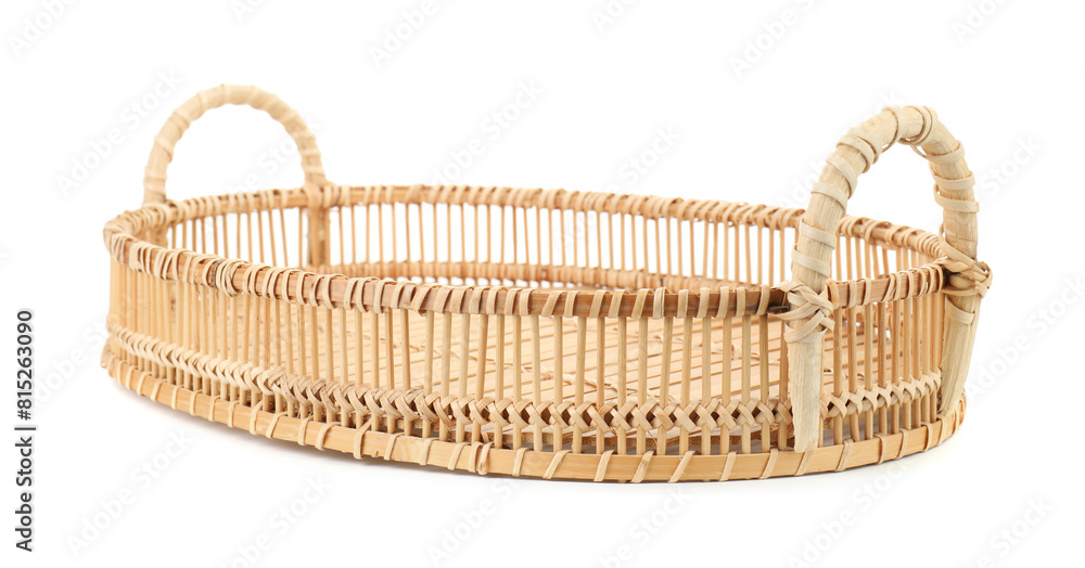 One empty wicker bread basket isolated on white One empty wicker bread basket isolated on white