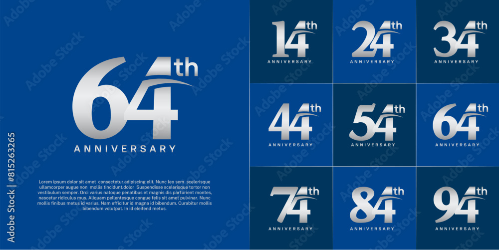 Set of Anniversary Logotype with swoosh, silver color can be use for special day celebration
