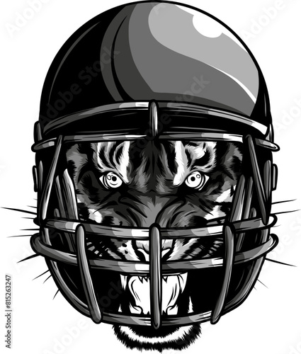 vector illustration of Monochrome tiger head on football helmet