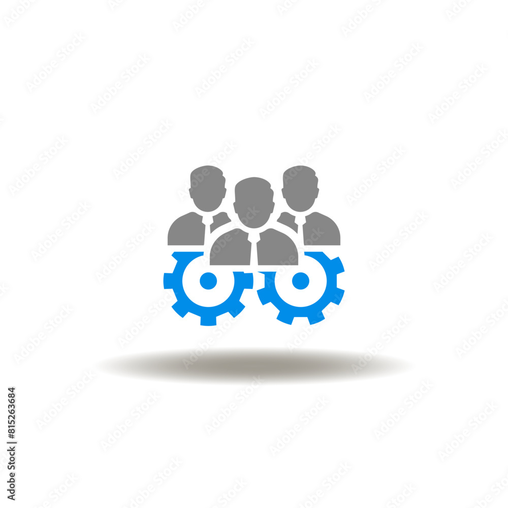 Vector illustration of business people group and gear wheels mechanism. Icon of facilitation. Symbol of facilitator service. Vector illustration of business people group and gear wheels mechanism. Icon of facilitation. Symbol of facilitator service.