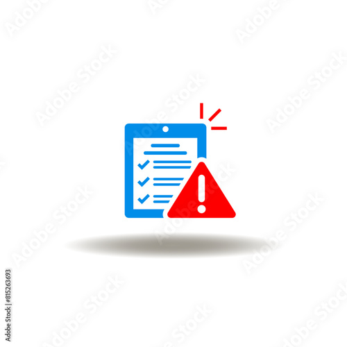 Vector illustration of checklist and attention sign. Icon of emergency plan. Symbol of risk management.