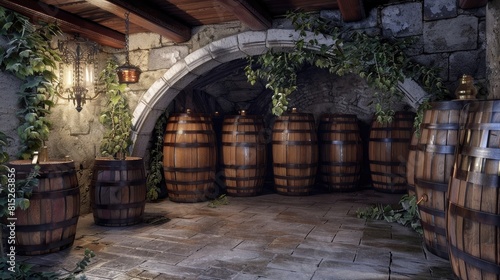 Barrels in a Hungarian wine cellar realistic © Nabeel