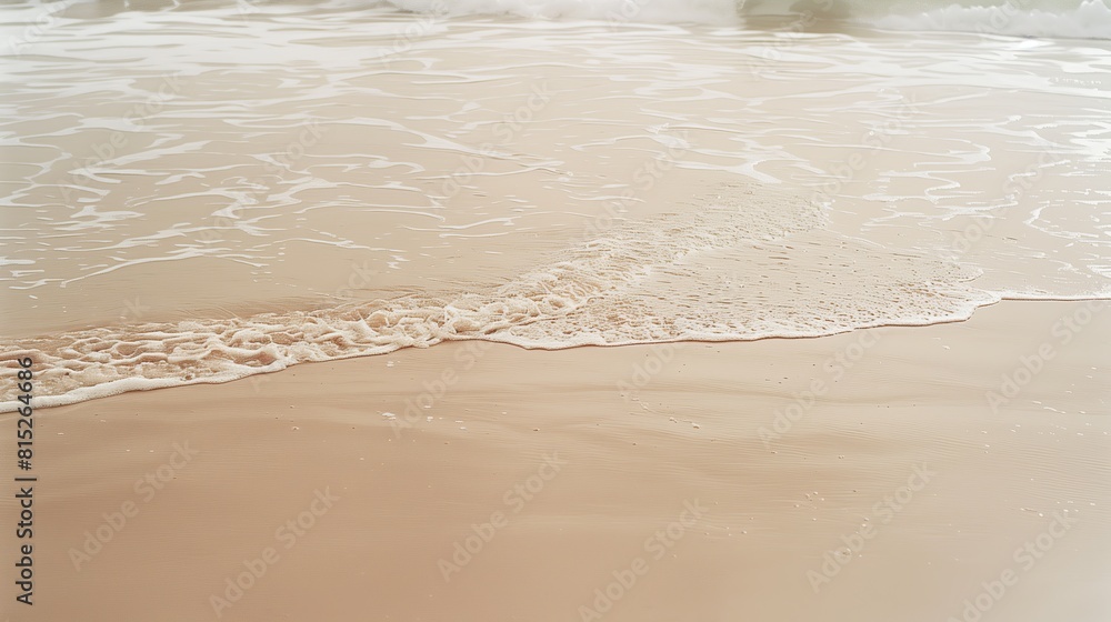 beige sand and water, gentle waves in the background, muted colors