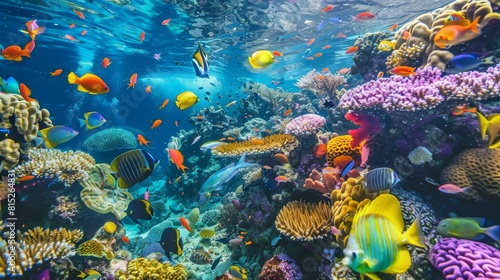 Underwater paradise  vibrant coral reef bustling with colorful tropical fish