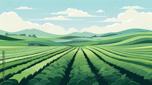 Raw agricultural fields flat design side view crop cultivation theme animation Monochromatic Color Scheme