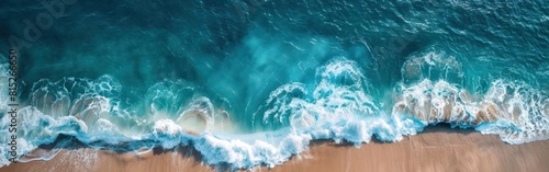 Tropical Seascape Panorama: Aerial View of Turquoise Ocean and Waves for Summer Vacation Travel and Holiday Background