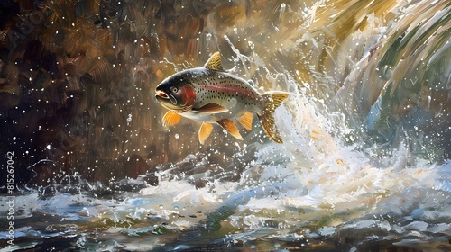 salmon jumping in the river photo