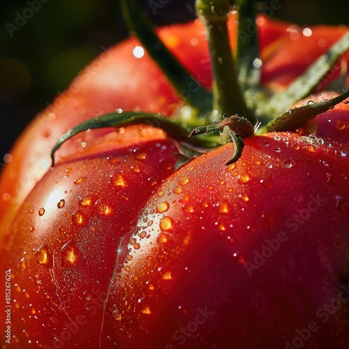 a close up of a tomato that has water on it