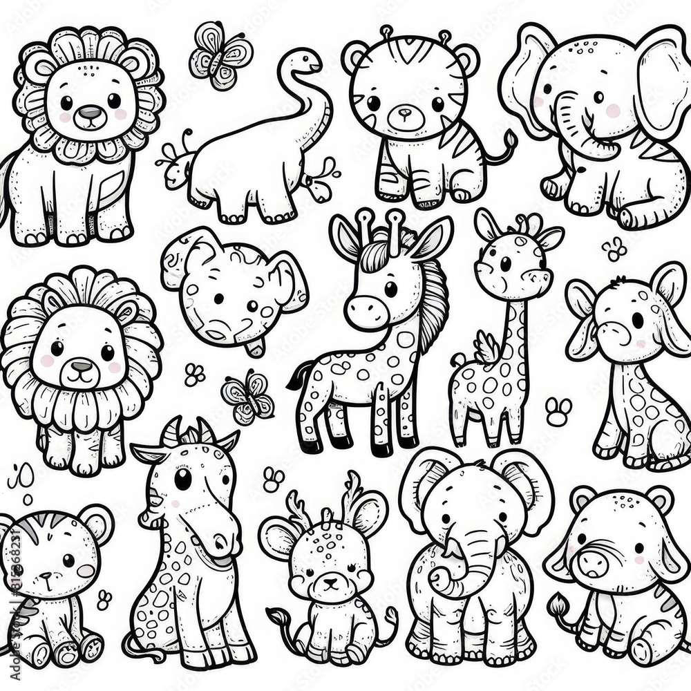 Children's Creativity: Coloring Activity with Zoo Animals Theme Children's Creativity: Coloring Activity with Zoo Animals Theme