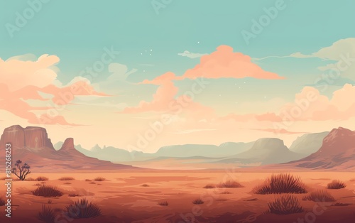 Pixelated desert vista flat design side view Arid expanse theme water color Complementary Color Scheme. © narak0rn