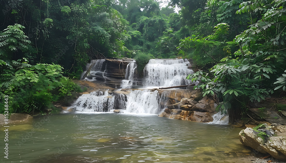 Naklejka premium Captured the serenity of a secluded waterfall amidst lush greenery