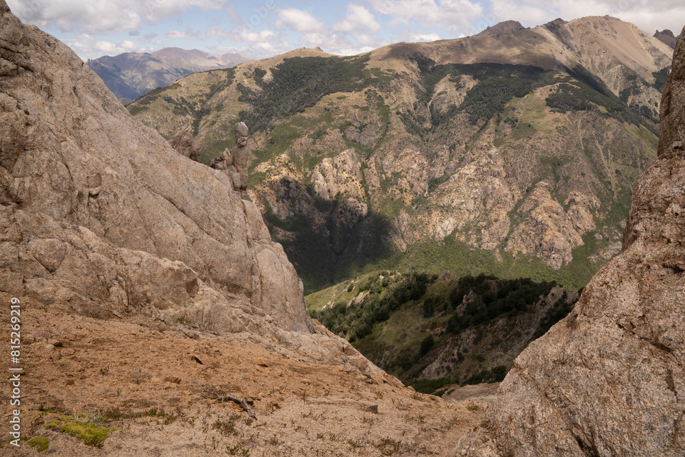 Fototapeta premium View of the Andes mountain range from Bella Vista hill rocky peak, in Bariloche, Patagonia Argentina. 