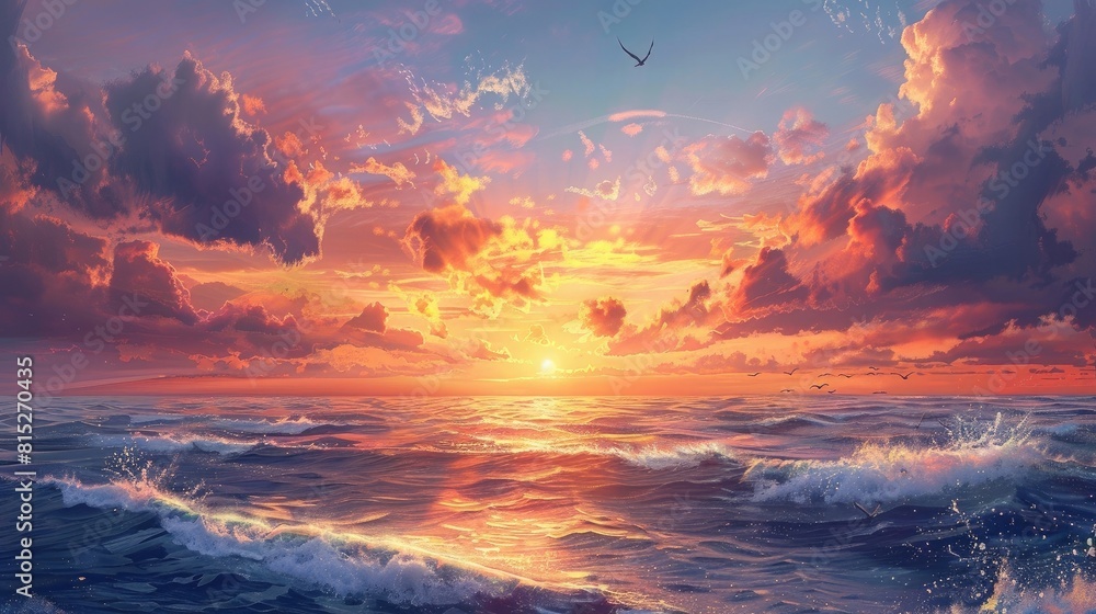 Beautiful sunrise over the sea realistic