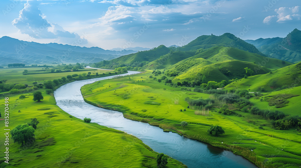 beautiful river passing through green landscape, wallpaper 