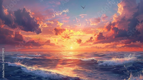 Beautiful sunrise over the sea realistic #815270435