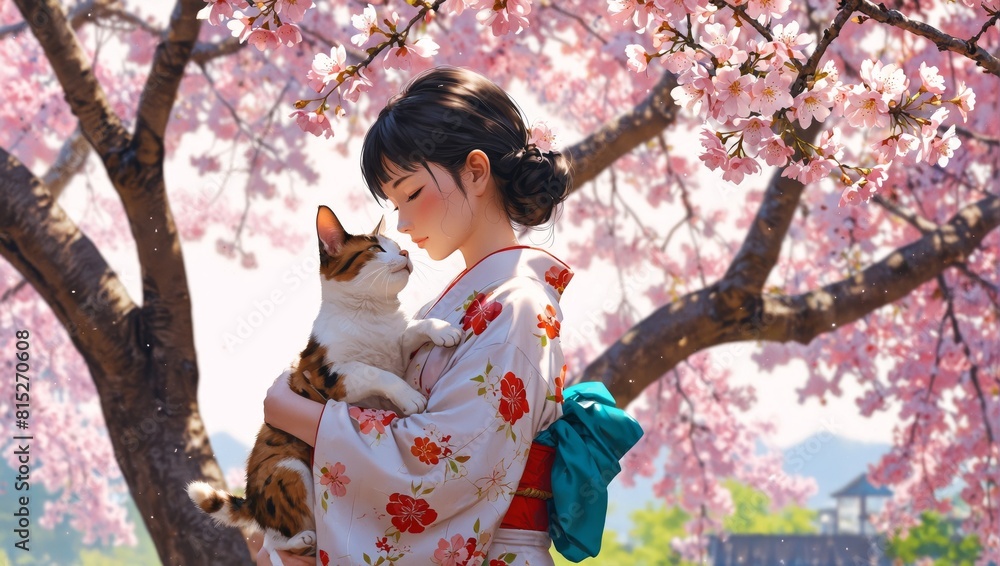 girl with a blossom in the park girl with a blossom in the park