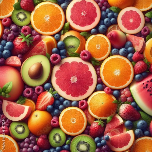 Snapshot of Fresh Fruit Slices  Nature s Colorful Aromas