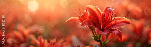 Blooming Red Lilies - Closeup of Beautiful Flowers in a Field - Background Banner