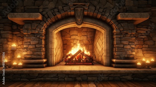 Cozy fireplace with crackling flames