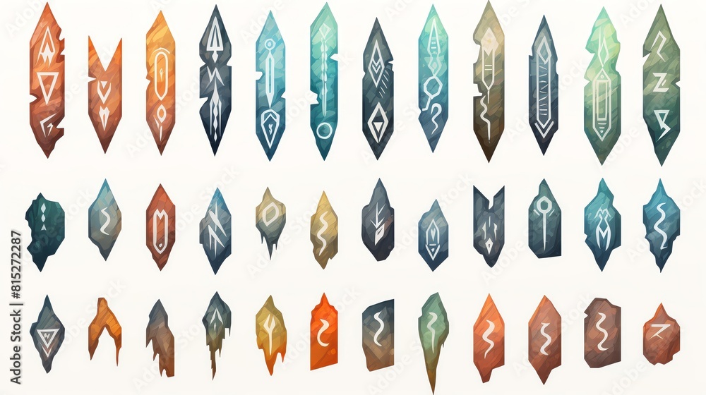 The image is a collection of colorful, glowing runes.