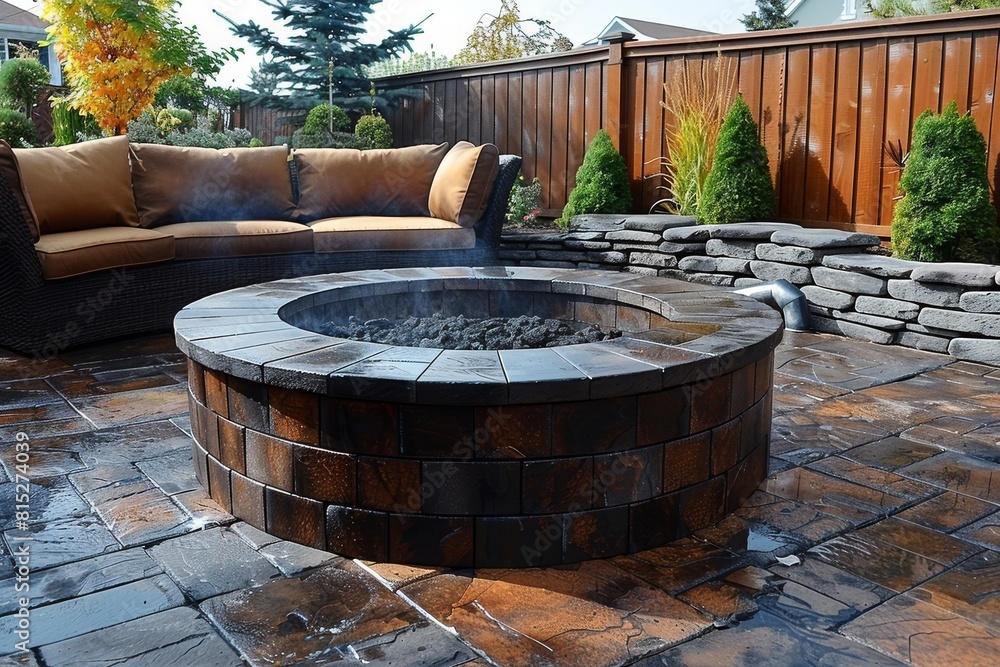 Naklejka premium Fire Pit and Couch in Backyard