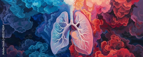 A colorful illustration of healthy lungs surrounded by dark, ominous smoke clouds, depicting the harmful effects of smoking and the importance of preserving lung health.