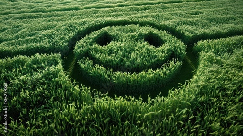 Smiley logo in the lush green wheat field photo