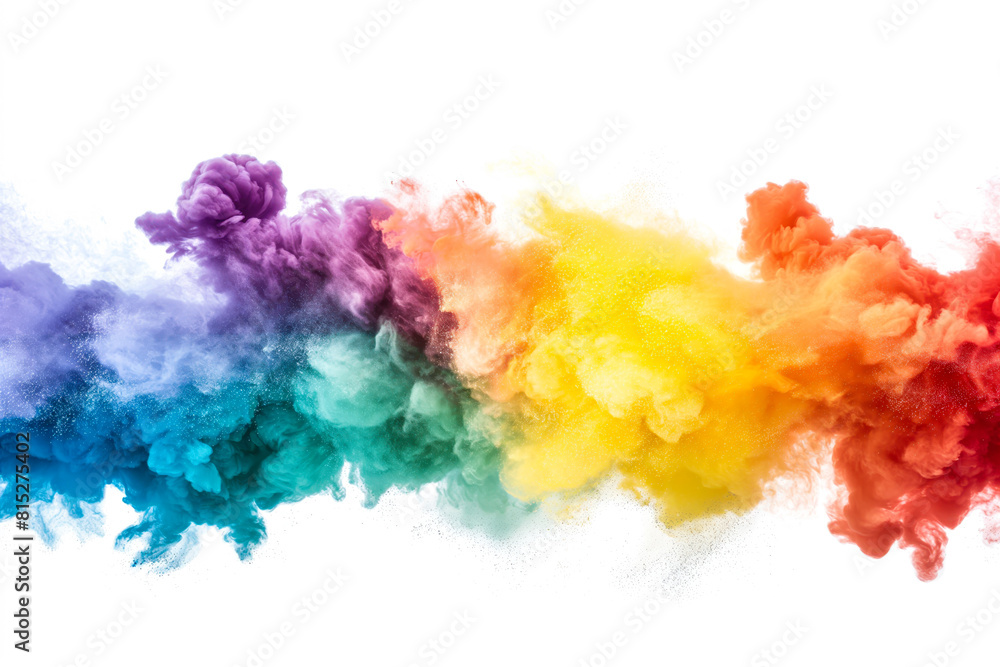 Fototapeta premium Vibrant Rainbow Powder Explosion on White Background.