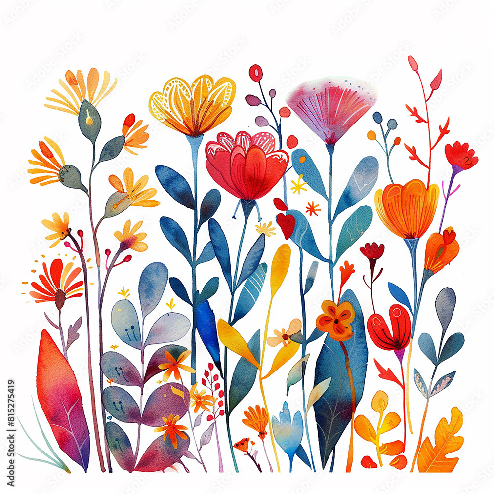 Watercolor abstract flower set