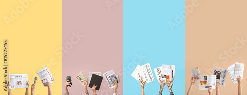 Collage of many hands holdi...