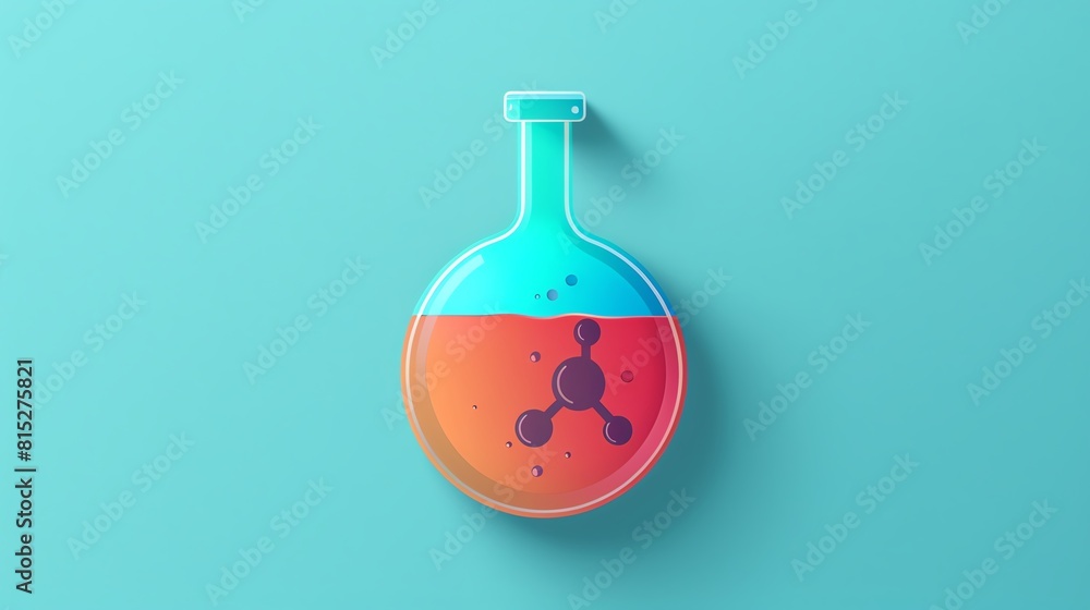 Chemical flask flat design, top view, flask theme, 3D render, Splitcomplementary color scheme Chemical flask flat design, top view, flask theme, 3D render, Splitcomplementary color scheme