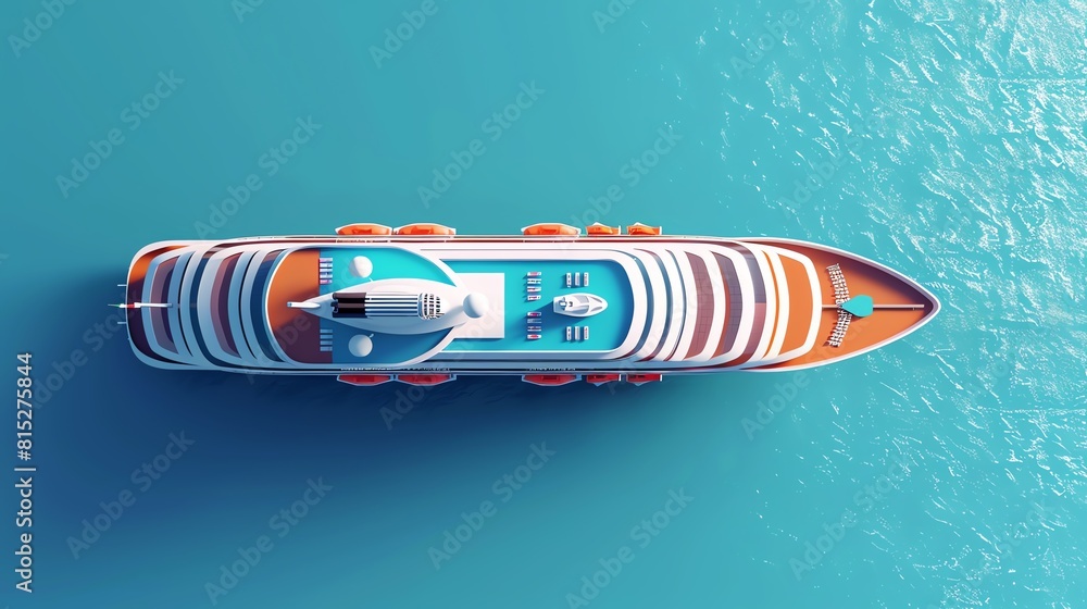 Cruise ship flat design, top view, ship theme, 3D render, Splitcomplementary color scheme Cruise ship flat design, top view, ship theme, 3D render, Splitcomplementary color scheme