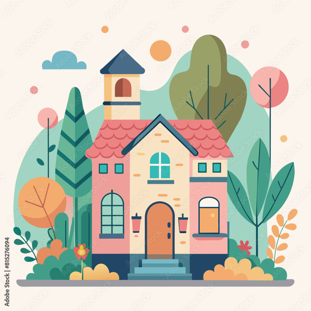 Fototapeta premium Minimalist village building, crafted in an adorable doodle style, Generative AI