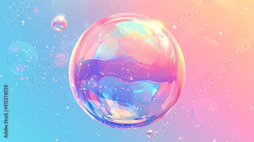Iridescent bubble flat design  side view  bubble theme  cartoon drawing  colored pastel