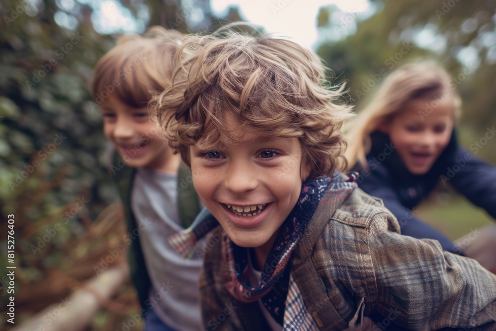 Close up portrait of a smiling boy with his family in the background Close up portrait of a smiling boy with his family in the background