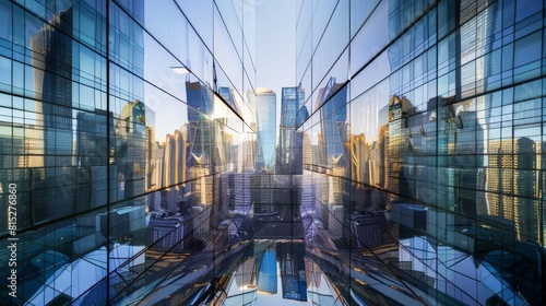 Futuristic Building Reflecting Modern City Skyline in Glass Façade AI Generated. photo