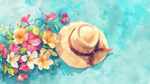 Easter bonnet flat design, top view, Easter theme, water color, Complementary Color Scheme photo